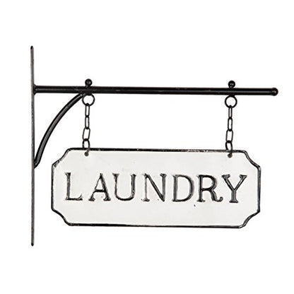 Foreside Home & Garden White and Black Enamel Laundry Wall Sign on Metal Hanger - style: Laundry