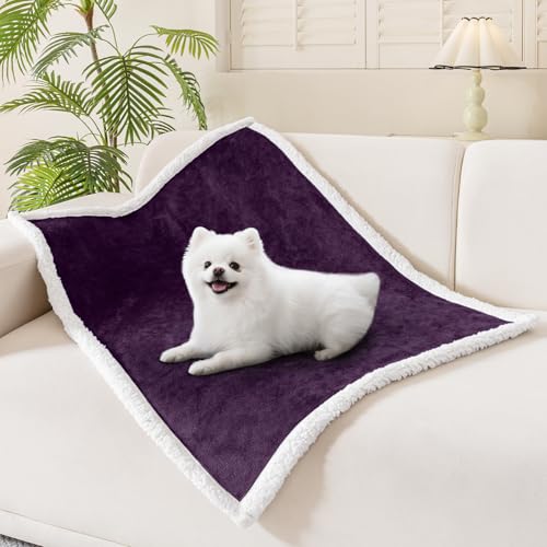 Smiry Waterproof Blanket Throw, Reversible Dog Blanket for Sofa Couch Bed | Soft Leakproof Sherpa Fleece, Washable Furniture Couch Protector for Large Dogs Cats, 30"x40", Dark Purple/White - color: Dark Purple/White, size: 30"x40"