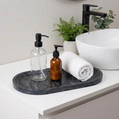 YKAJO Wave Grey Oval Marble Tray, 11.8x5.9 Vanity Perfume Organizer Dish | Honed natural stone; jewelry & trinket dish, ring & key holder, soap & candle catchall; bath counter, dresser, coffee table - color: Wave Grey, size: 11.8" x 5.9" x 0.6"