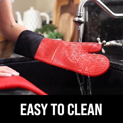 BPA-Free Soft Silicone Oven Mitts - Ultra Heat Resistant Oven Mitts with Thick Cotton Liner - Extra Long Slip Resistant Pot Holders, Flexible Oven Gloves - color: Canyon Red, size: 2-Piece 14.7" Oven Mitts