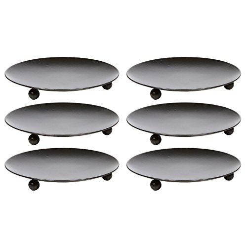 Hosley Set of 6 Black Candle Plates – 4.75 Inch Round Metal Trays for Pillar Candles, LED Candles Wedding Centerpieces & Table Decor - color: Black, size: 4.75'' diameter