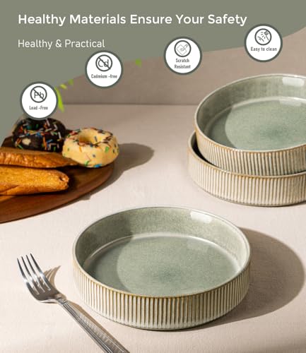 GBhome 7.5 Inch Pasta Bowls Set of 6, Ceramic Salad Bowls, Sage Desert | Double Reactive Glaze Bowls for Pasta, Noodles & Fruit, Scratch Resistant, Microwave & Dishwasher Safe - color: Sage Desert, size: Set of 6