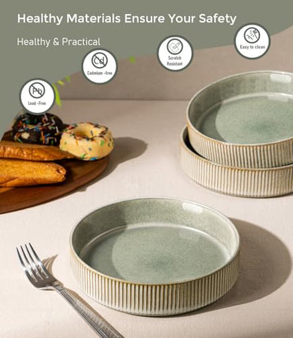 GBhome 7.5 Inch Pasta Bowls Set of 6, Ceramic Salad Bowls, Sage Desert | Double Reactive Glaze Bowls for Pasta, Noodles & Fruit, Scratch Resistant, Microwave & Dishwasher Safe - color: Sage Desert, size: Set of 6