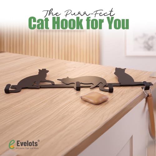 Evelots Over The Door 4 Hook Towel/Coat Rack Hanger Organizer, Kitty Cat Design-Easy No Tool Installation-Black Iron-Holds 20 lbs. - size: 1 Pack, style: 4 Hook Kitty Cat Design