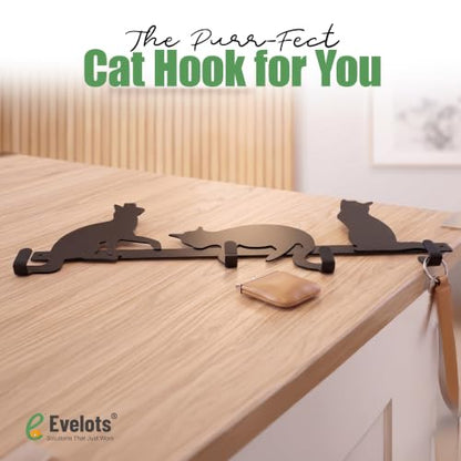 Evelots Over The Door 4 Hook Towel/Coat Rack Hanger Organizer, Kitty Cat Design-Easy No Tool Installation-Black Iron-Holds 20 lbs. - size: 1 Pack, style: 4 Hook Kitty Cat Design