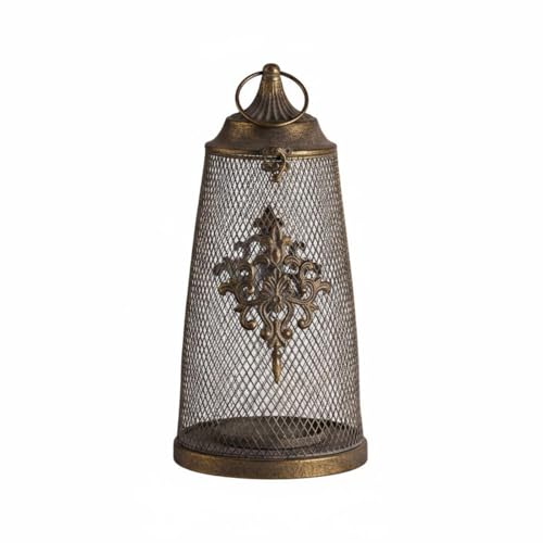 Vintage Candle Holder Iron Mesh Lantern Glass Sided Candle Display Ornate Medallion Decorative Suitable for Living Room Table Display, Short - size: Short