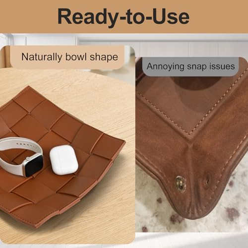 Valet Tray PU Leather Key Holder Bowl for Men Entryway Table Nightstand Desk Tray for Wallet, Keys Men's Gift - Brown & Black, 9.8" L x 9.8" W x 2" H - color: Brown + Black