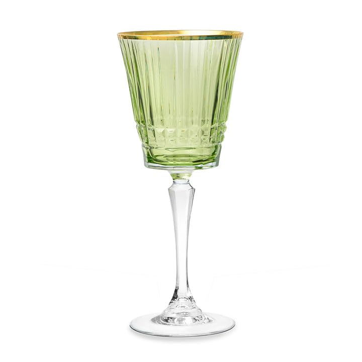 Godinger Cristine Green & Gold Rim Red Wine Glass Set of 4 – Elegant Stemware, Hand-Blown Glass with Gold Accents, 14oz Capacity, Dishwasher Safe, Stylish Tableware for Home, Entertaining, or Gifts