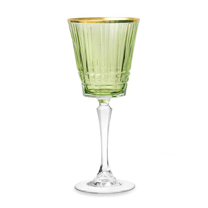 Godinger Cristine Green & Gold Rim Red Wine Glass Set of 4 – Elegant Stemware, Hand-Blown Glass with Gold Accents, 14oz Capacity, Dishwasher Safe, Stylish Tableware for Home, Entertaining, or Gifts