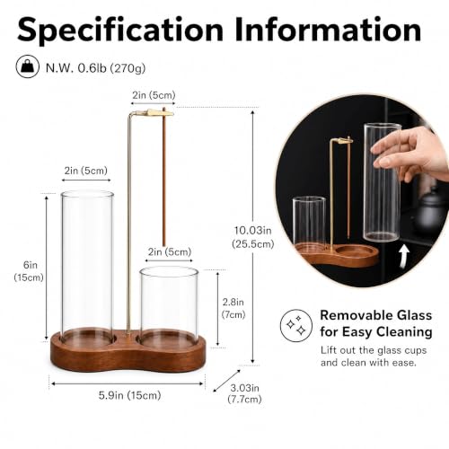 Incense Holder for Sticks with Glass Ash Catcher, 2 in 1 Upside Down Incense Burner with Wooden Base, Minimalist Zen Home Decor