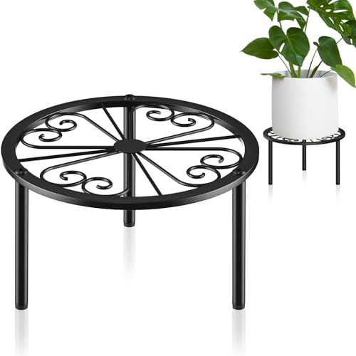 TOSKING Heavy Duty Metal Plant Stand - 9" Round Classic Scroll Pattern, Adjustable Non-Slip Leveling Feet, Rustproof, Decorative Display Shelf for Small to Medium Plants, Indoor/Outdoor, Black (9"Dia x 5.2"H) - color: flower (black), size: 7.9"Dia-1PC