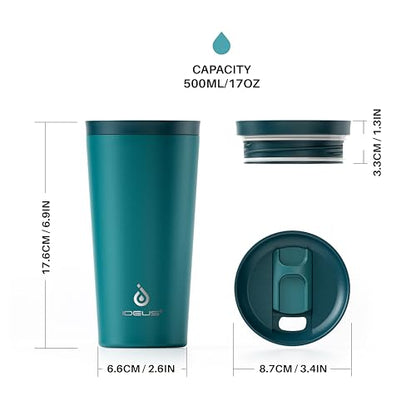 Ideus 17 oz Travel Coffee Mug, Double Wall Vacuum Stainless Steel Insulated Coffee Tumbler With Lid, Splash-Proof & Cup Holder Friendly, Keeps Drinks Hot/Cold, Dishwasher Safe, Peacock Blue - color: Teal Blue