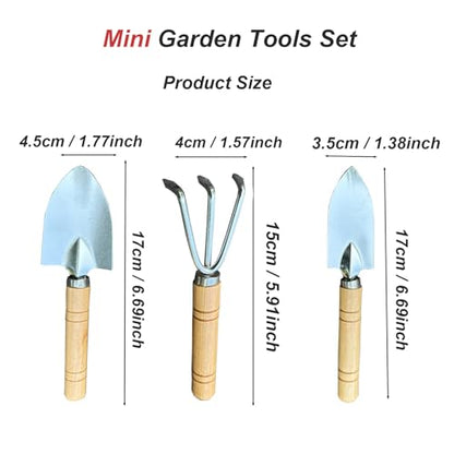 3 Pcs Mini Garden Tools Set Small Tiny Shovel Trowel and Hand Rake with Solid Wood Handle Indoor Gardening Tools for Pot Plants Succulent Bonsai - style: 3PCS Mini Silver