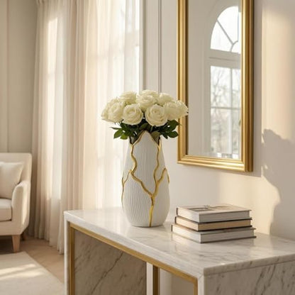 Ceramic Vase Round Circle Sculptural with Polished Decorative Presence and Smooth Finish Suitable for Dining Tables Consoles Shelves Home Decoration, L 21.5cm W 7.5cm H 28cm - size: L 21.5cm W 7.5cm H 28cm