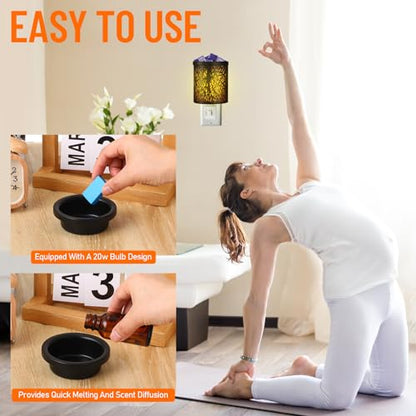Tujoe 4 Pack Wall Plug Wax Melt Warmer, Metal Black Burner Melter, Decorative Scented Candle Warmer for Cubes Home Office, Spa, Bedroom(Bulb)