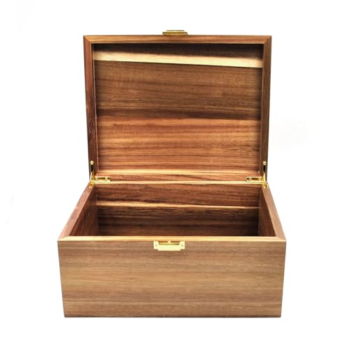 Large Wooden Storage Box with Hinged Lid, Acacia Wood Keepsake Chest | Original, 11" x 8.5" x 5.1", for Storing Souvenirs, Jewelry, Tools, Clothes, Recipes, Receipts, Small Accessories, etc - color: Original