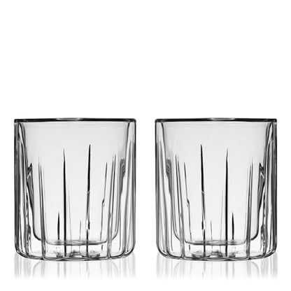 Viski Double Walled Rocks Glasses - Insulated Whiskey Tumblers with Cut Crystal Design - Dishwasher Safe 10.5oz Set of 2 - style: Double Walled Rocks