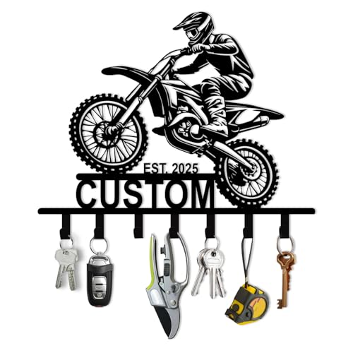 Personalized Motorcycle Key Holder for Wall, Custom Name Metal Key Holder, Coat Hooks, Jacket Hanger Organizer, Home Decor for Garage Entryway Office, Motorcycle Gifts Color06 - color: Color06