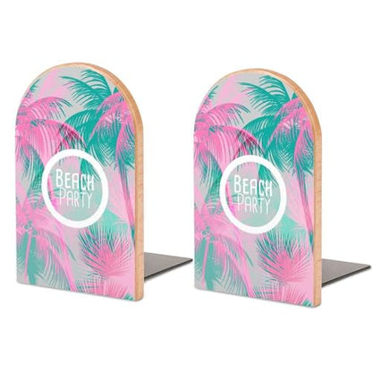 Heavy Duty Non-Slip Beech Wood Bookends, 1 Pair Adjustable Book Ends with Metal Base, Sturdy Book Organizer for Shelves, Home Office Library Tropical Background with Palm Tree - color: Tropical Background With Palm Tree