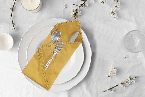 ACCENTHOME Mustard Set of 6 18x18 inch Cotton Linen Dinner Napkins | Cotton Linen Blend Napkins, Machine Wash On Gentle Cycle, Economy Pack, Multi Purpose Use, Cotton - color: 04 - Mustard - Lace, size: 18" x 18" (Set of 6)