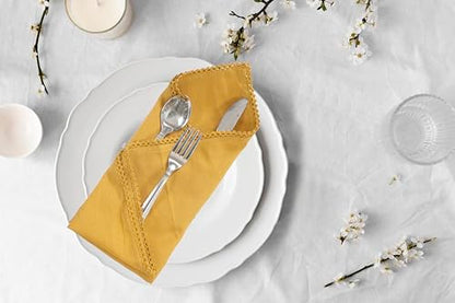 ACCENTHOME Mustard Set of 6 18x18 inch Cotton Linen Dinner Napkins | Cotton Linen Blend Napkins, Machine Wash On Gentle Cycle, Economy Pack, Multi Purpose Use, Cotton - color: 04 - Mustard - Lace, size: 18" x 18" (Set of 6)