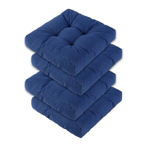 Chair Cushions for Dining Chairs Set of 4, Memory Foam Kitchen Chair Cushions, Tufted Indoor Chair Pads, 16" x 16 x 3, Dark Blue - color: Dark Blue, size: Set of 4