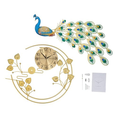 Large Peahen Wall Clock for Living Room Decor, Mid Century Decorative Big Peacock Wall Clocks Non-Ticking Silent 3D Creative Luxury Peacock Clock for Dining Room Bedroom