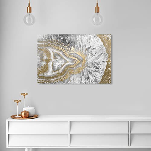 Oliver Gal Abstract Modern Canvas Wall Art Agate Geode Crystal Ready to Hang Home Decor 24.0 x 36.0 Gold and White Canvas Art for Living Room - size: 24"L x 36"W, style: Wrapped Canvas