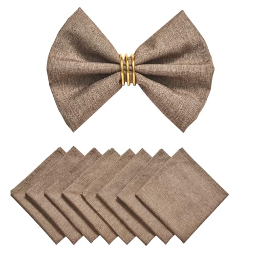 Mocha 17x17 Polyester Linen Farmhouse Cloth Napkins Set of 8 | Waterproof, Stain Resistant, Shrink Proof, Washable, fabric, Outdoor, Reusable, Dining, Wedding, Kitchen, Party, Birthday - color: Mocha