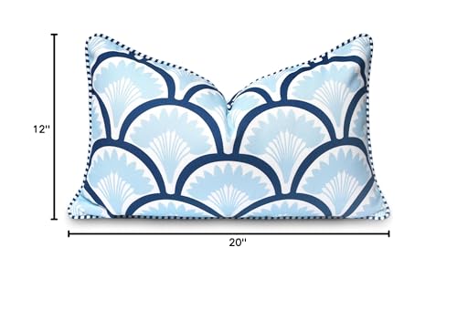 Hofdeco Premium Coastal Patio Indoor Outdoor Lumbar Pillow Cover Only, 12"x20" Water Repellent for Backyard, Couch, Baby Blue Navy Print Tropical Ravenala Palm Tree - color: Baby Blue Navy Tropical Ravenala Palm Tree 12"x20"