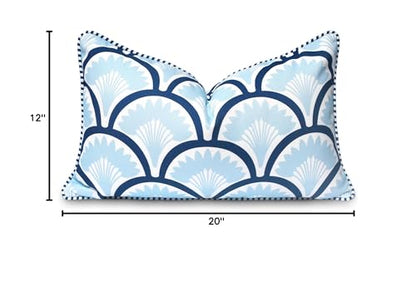 Hofdeco Premium Coastal Patio Indoor Outdoor Lumbar Pillow Cover Only, 12"x20" Water Repellent for Backyard, Couch, Baby Blue Navy Print Tropical Ravenala Palm Tree - color: Baby Blue Navy Tropical Ravenala Palm Tree 12"x20"