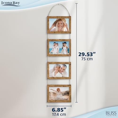 4x6 Hanging Picture Frames Collage with 8 Openings - Rustic Brown, 2 PK | Icona Bay casual style engineered wood frames, designed for wall hanging, space-saving photo display, Bliss collection - color: Rustic Brown, size: 4x6