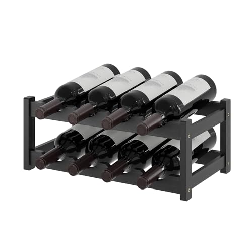 Wine Rack，Bamboo Wine Storage Cabinet Shelf，Countertop Wine Shelf- Freestanding Wine Holder for Kitchen & Pantry (Black, 2-Tier) - color: Black, size: 2-tier