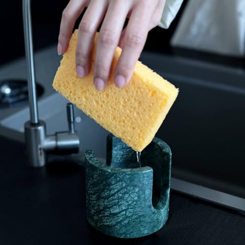 Marble Sponge Holder for Kitchen Counter Fast Drying Rack (India Green ) | Natural Stone Sponge Caddy for Sink Organizer, Durable, Easy to Clean, Non-slip Countertop Decor