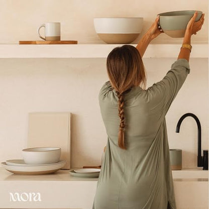MORA Jumbo and Large Serving Dishes Set of 2, 13 inch and 12 inch Ceramic Pottery Oval Platters - Microwave, Oven and Dishwasher Safe - Oat - color: Oat, size: Jumbo & Large