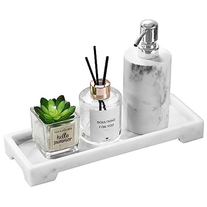 Luxspire Marble Tray for Soap Dispenser Perfume Jewelry, S, Marble White | 11 x 4 inch, non-slip waterproof resin, easy wipe clean, fits bath kitchen vanity, holds jewelry toiletries soap - color: B - White Marble, style: Small