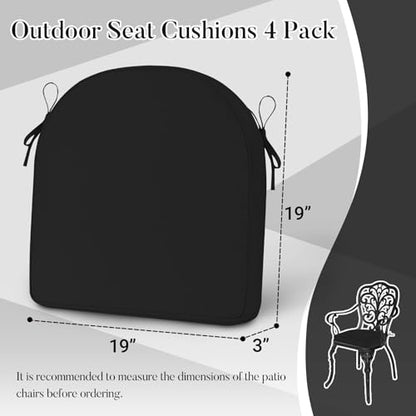 Basic Beyond Outdoor Cushions for Patio Furniture: Waterproof & UV Resistant Outdoor Chair Cushions Set of 4-19 x 19 x 3 Inch Thick Patio Chair Cushions with Adjustable Ties & Handle, Black - color: Black