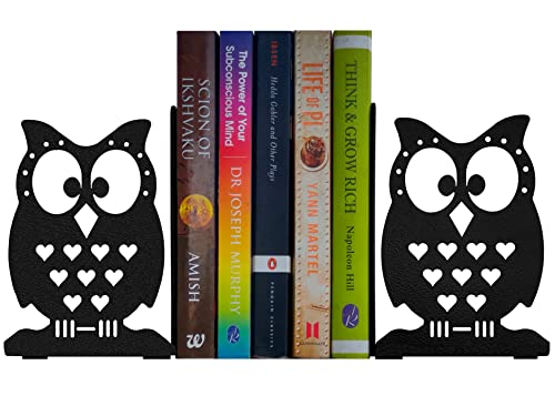 Metal Bookends, Owl Design, Black, 1 Pair, 6 Inch Tall