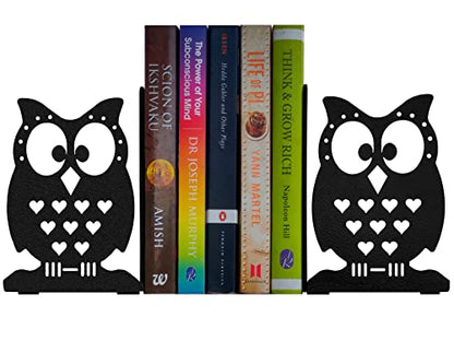 Metal Bookends, Owl Design, Black, 1 Pair, 6 Inch Tall