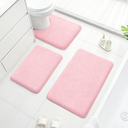 HOMEIDEAS Upgraded Bathroom Rugs Set 3 Piece, Ultra Soft Memory Foam Bath Mats, Super Absorbent Non Slip Washable U-Shaped Toilet Bath Rug (Light Pink, 17"x24"+20"x32"+U-Shaped 20"x24") - color: Light Pink