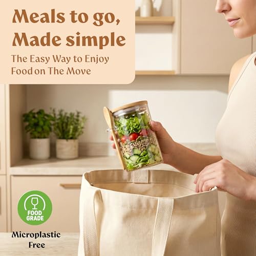 Overnight Oats Containers with Lids - Glass Mason Jars, Meal Prep | Bamboo Wood, Airtight Silicone Seal Set of 4 - Includes Spoons, 40 Labels for Chia Pudding, Yogurt, Cereal, Oatmeal - color: 4 pack - Bamboo Lid