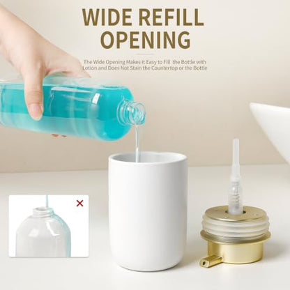 BosilunLife Lotion Pump Dispenser for Bathroom, Kitchen, Countertop | Hand Soap Dispenser Bathroom Ceramic Dish Liquid Soap Dispenser (White with Gold, Liquid Pump) - color: White&gold-1 Pack
