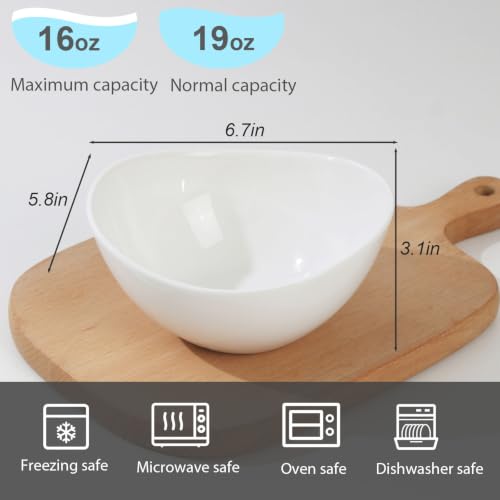 Samsle 19 Ounces Ceramic Serving Bowls, Sturdy Porcelain White Oval Salad Bowls, Stackable Food Server Fruit Display Dishes for Party Dinner, Microwave and Dishwasher Safe, Set of 6 - size: Medium（19oz）