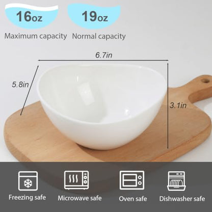 Samsle 19 Ounces Ceramic Serving Bowls, Sturdy Porcelain White Oval Salad Bowls, Stackable Food Server Fruit Display Dishes for Party Dinner, Microwave and Dishwasher Safe, Set of 6 - size: Medium（19oz）