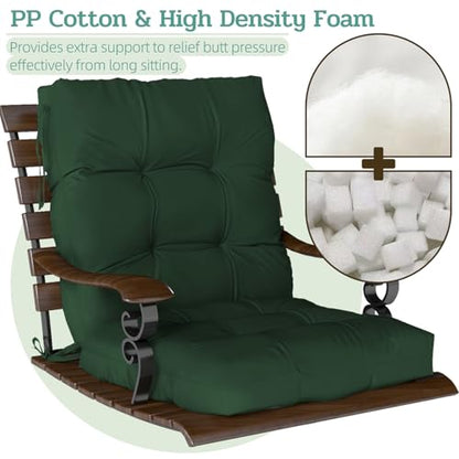Outdoor Chair Cushions 42x21x4 Inch Set of 2, Dark Green | Patio Cushions for Dining Rocking Chairs, High Back Soft Seat Pad with Ties, Waterproof Fade Resistant, Indoor Outside Use - color: Dark Green