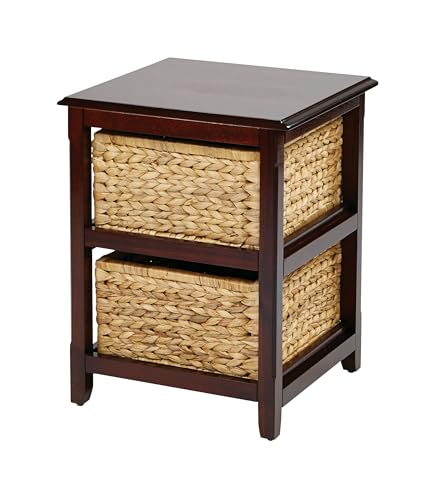 OSP Home Furnishings Seabrook Storage Tower with Solid Wood Frame and Natural Baskets, 2-Drawer, Espresso Finish - color: Espresso Finish, size: 2-Drawer
