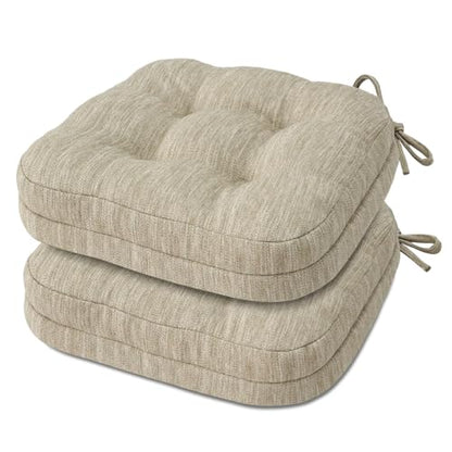 Shinnwa Dining Chair Cushions Set of 2, Dual-Layer Memory Foam Kitchen Chair Cushions, Patented Design Seat Pads with Ties, 16.5 x 16.5 x 3.5in, 2 Pack, Beige - color: Beige, size: 2 Count (Pack of 1)