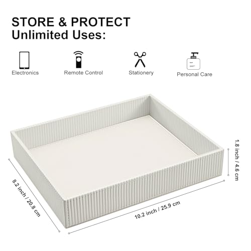 SITHON Valet Tray Desk Organizer PU Leather Catchall | Bedside Vanity Tray Nightstand Caddy Coin Box Key Jewelry Storage Organizer, Graduation, Stripe Pearl White - color: Stripe Pearl White