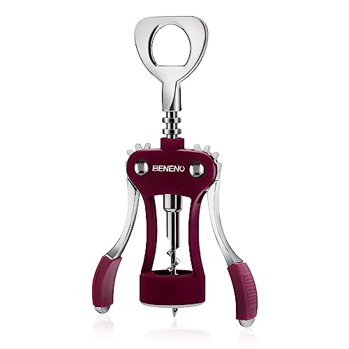 Beneno Wine Opener, Premium Wing Corkscrew Wine Bottle Opener, Purple | Durable Solid Zinc Alloy Body, Precise Sharp-Edged Screw, Ergonomic Non-Slip Grip Wing Handle, Multifunctional Bottle Openers - color: Purple