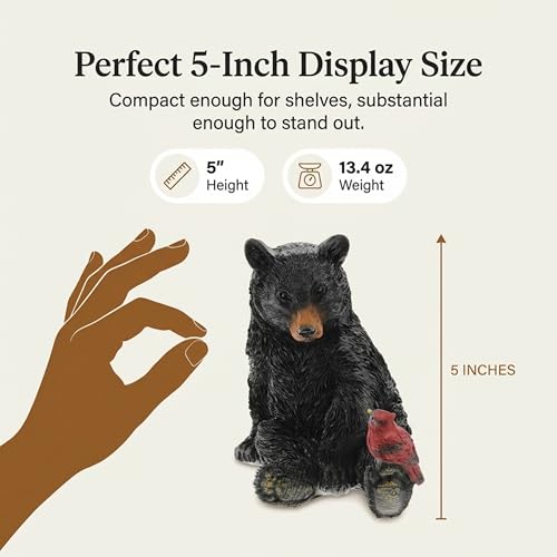 The Bridge Collection Black Bear and Cardinal Friend Figurine | Hand Painted Realistic Bear Decor For Cabin, Home or Garden Decor